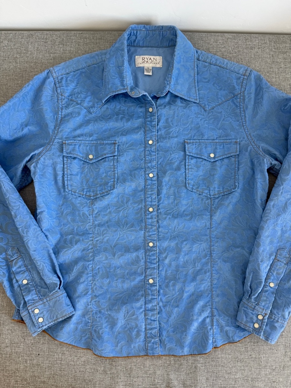 Ryan Michael Blue Embossed Pearl Snap-Front Western Shirt